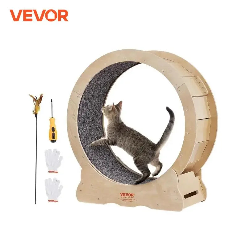 Cat Exercise Wheel Natural Wood Silent Running Toy