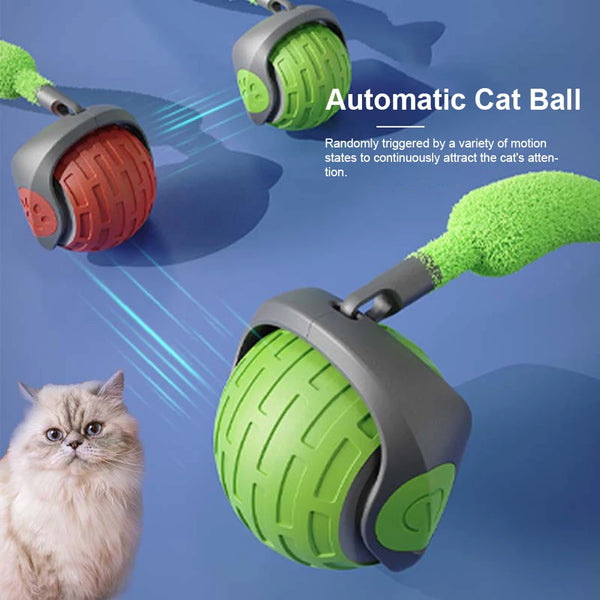 Cat Interactive Ball Toy, Automatic Rolling Ball with Tail, Type C USB